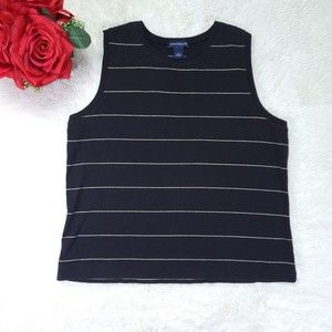 Ann Taylor 100% Cotton Striped Black And Tan Tank Top Size XL